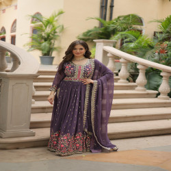 Premium Floral Embroidered Georgette Anarkali Sharara Set with Dupatta